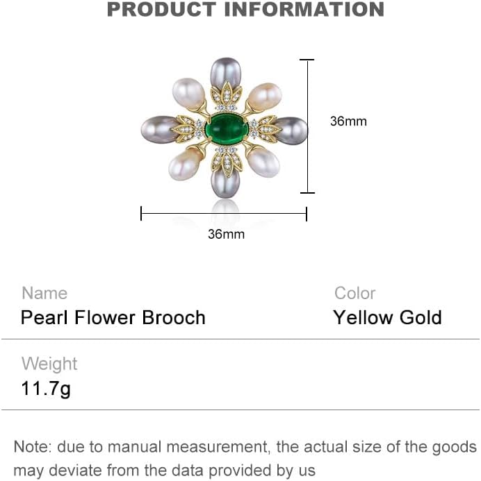 14K Gold Handcrafted Emerald Brooch with Moissanite and Freshwater Pearls - Vintage Style Floral Corsage, Fashion Coat Accessory Gift