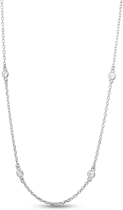 2.9MM Round Lab Created Moissanite Bezel Set Station Chain Necklace In 14k Gold Over Sterling Silver 16'' To 36" (0.60 Ct To 1.60 Ct), Mother's Day Gift For Her