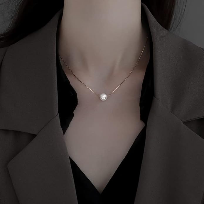 Solid 14K Gold Over 925 Silver Pearl Necklace for Women,Dainty Freshwater Cultured White Pearl Pendant Necklace,Fashion Jewelry Gift for Her