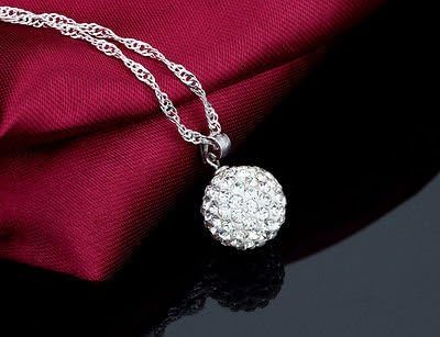 Crystalline Azuria Crystals Solid Silver S925 Disco Ball White Pendant Necklace for Women 18 inches for Women