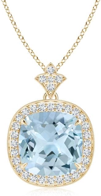 Angara Natural Aquamarine Pendant for Women | Vintage in 14K Solid Gold/Platinum With 18" Chain | March Birthday, Anniversary, Gemstone Jewelry Gift