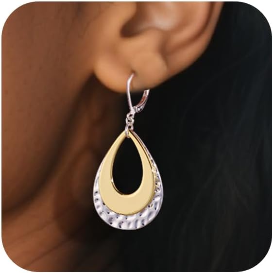 925 Sterling Silver Teardrop Dangle Earrings for Women Hammered Layer Drop Dangle Earrings Jewelry Hypoallergenic Boho Teardrop Leverback Dangle Earings for Jewelry Gifts