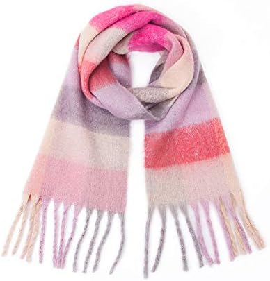 SHOHOKU Large Chunky Plaid Scarf Coloured Checked Oversized Scarf Tassel Soft Fall Winter Thick Warm Shawl Women