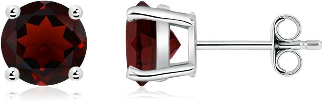 ANGARA Natural Garnet Solitaire Studs for Women | Basket-Set Round Garnet Studs in 14K Solid Gold/Sterling Silver/Platinum | January Birthday, Anniversary, Gemstone Jewellery Gift