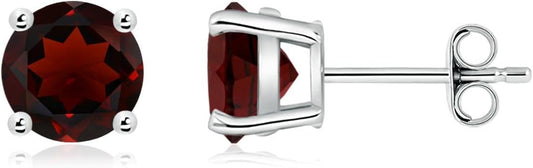 ANGARA Natural Garnet Solitaire Studs for Women | Basket-Set Round Garnet Studs in 14K Solid Gold/Sterling Silver/Platinum | January Birthday, Anniversary, Gemstone Jewellery Gift