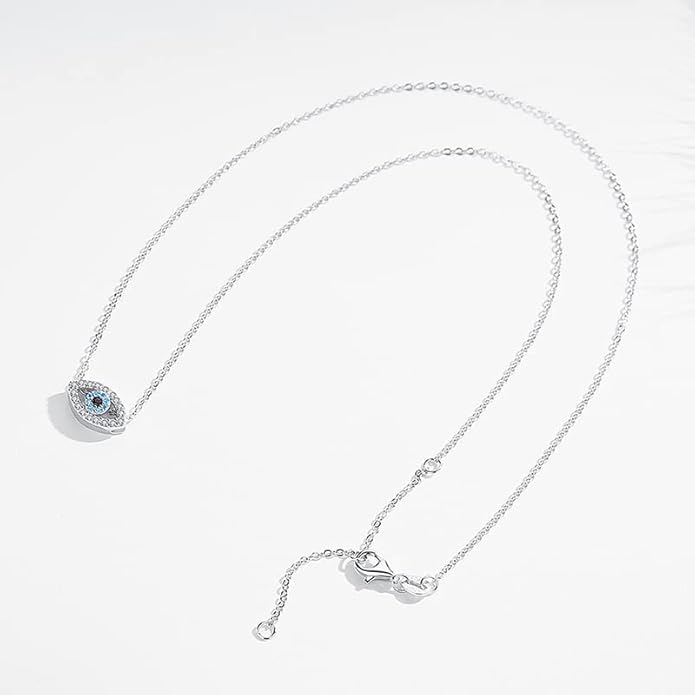 Solid 14K Gold Over 925 Silver Evil Eye Pendant Necklace,Dainty Moissanite and Sapphire Devil's Eye Protection Necklace,Lucky Jewelry Gift for Women