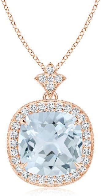 Angara Natural Aquamarine Pendant for Women | Vintage in 14K Solid Gold/Platinum With 18" Chain | March Birthday, Anniversary, Gemstone Jewelry Gift