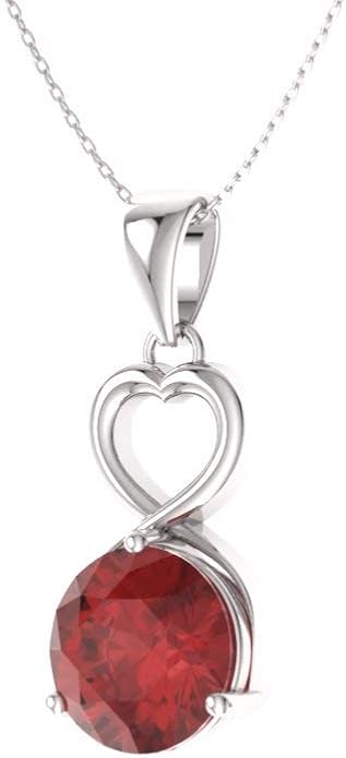 Diamondere Natural and Certified Diamond and Gemstone Heart Infinity Necklace in 14k White Gold | 0.80 Carat Pendant with Chain