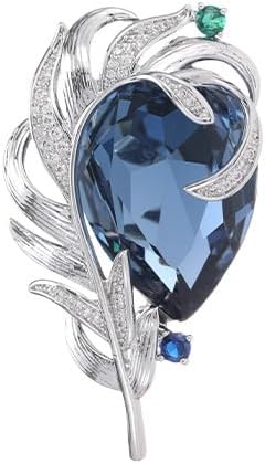 14K Gold Vintage Crystal Feather Brooch, Moissanite Detailing, Chic Statement Pin for Coats and Fashion Ensembles