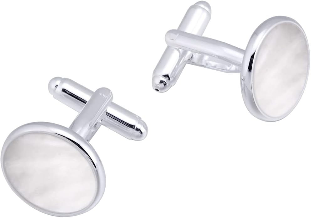 Jonwo Silver Mother of Pearl Cufflinks in Gift Box Round Cuff Links for Business Wedding Anniversary Dress