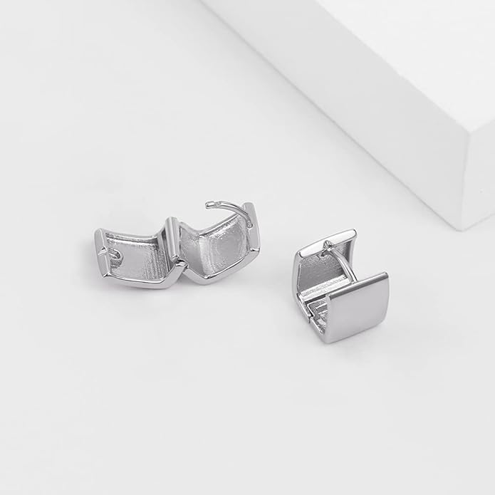 14K Gold Plated Hoop Earring Small Square Huggies Hoops For Women, Minimalist Cute Earrings for Women Girls Gift, gold silver rose gold black and CZ