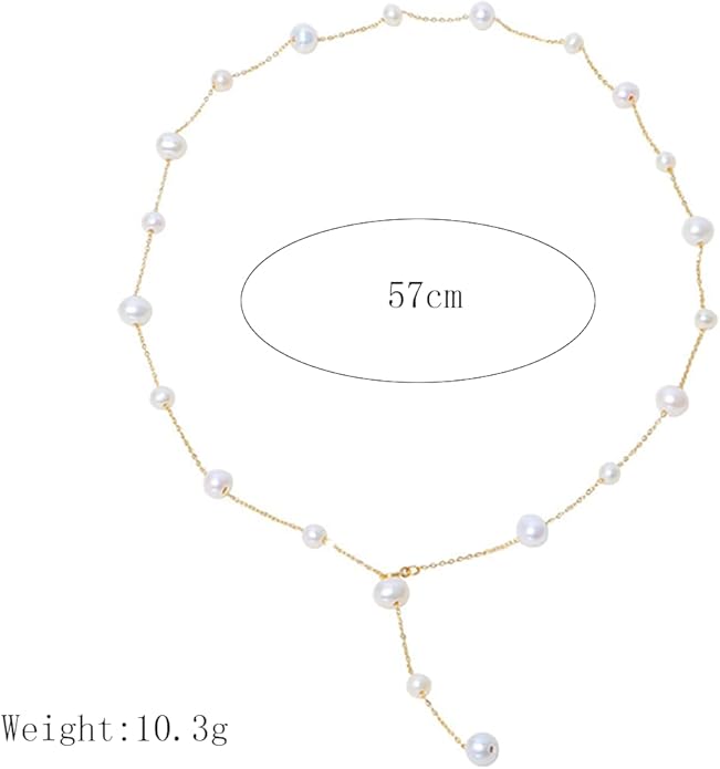 Boho Pearl Y Shape Necklaces for Women, Dainty 14k Gold Plated Pearl Beaded Chain Choker Necklace Trendy Jewelry Accessories Gift