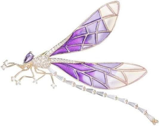 14K Gold High-end Moissanite Insect Dragonfly Brooch, Luxurious Fashionable Brooch for Suit Jacket，Unique Gift for Her