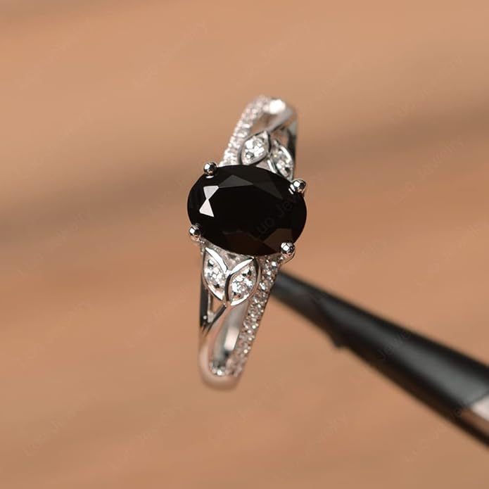 925 Sterling Silver Oval Shaped 8X6 MM Gemstone Ring Leaf Engagement Ring for Women Jewelry