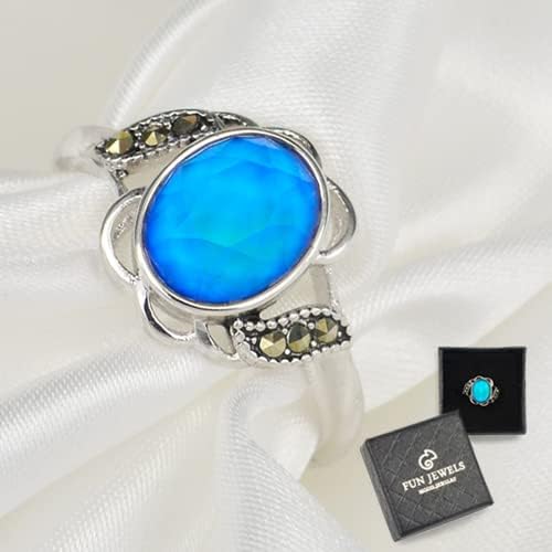 Vintage Style Flower Multi Color Change Oval Facet Crystal Stone Brass Mood Ring Size Adjustable For Women