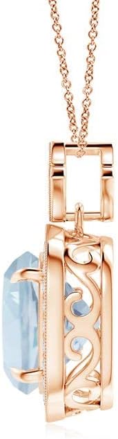 Angara Natural Aquamarine Pendant for Women | Vintage in 14K Solid Gold/Platinum With 18" Chain | March Birthday, Anniversary, Gemstone Jewelry Gift