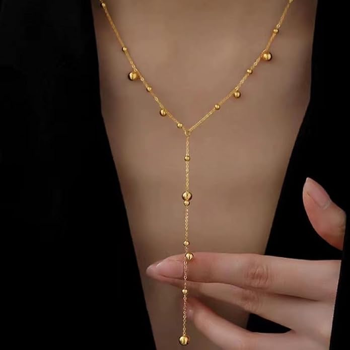 Irregular Y2k Long Y-shaped Necklace with Zircon Inlaid Sparkling Brick Tassel Pendant Double-Layer Chain High-end Fashion Accessory Women's