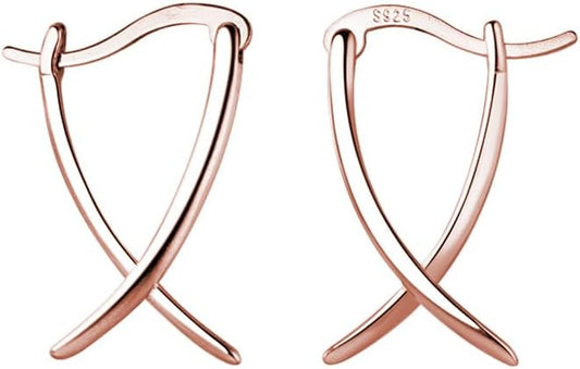 SLUYNZ 925 Sterling Silver X Hoop Earrings for Women Teens Minimalist Hoop Earrings Huggie
