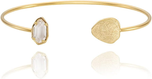 OZEL – Women’s Gold Cuff Bracelets – 18K Gold Plated Textured Bangles with Multi-Color Crystal & Rhinestone Accents – Layered Stacking Jewelry