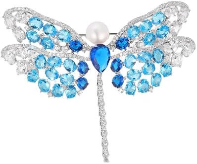 14K Gold Exquisite Dragonfly Brooch Adorned with Colorful Gemstones and Lustrous Pearls, Chic Brooch Accent for Special Events, Ideal for Stylish Women