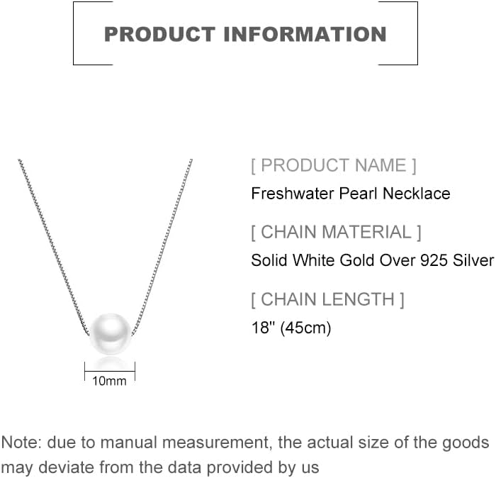 Solid 14K Gold Over 925 Silver Pearl Necklace for Women,Dainty Freshwater Cultured White Pearl Pendant Necklace,Fashion Jewelry Gift for Her