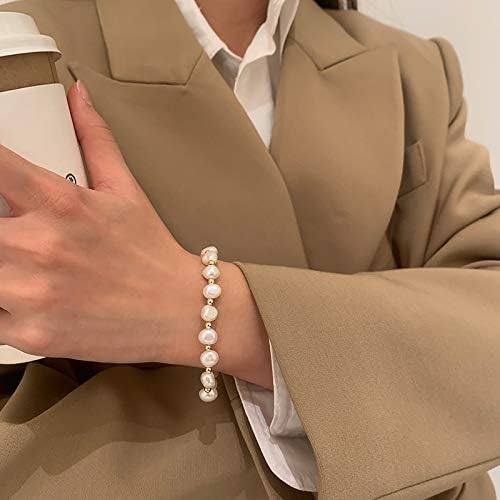 Cowlyn Pearl Bracelets for Women - Dainty 14K Gold Plated Beaded Pearl Link Chain Birthday Christmas Jewelry Gifts for Women