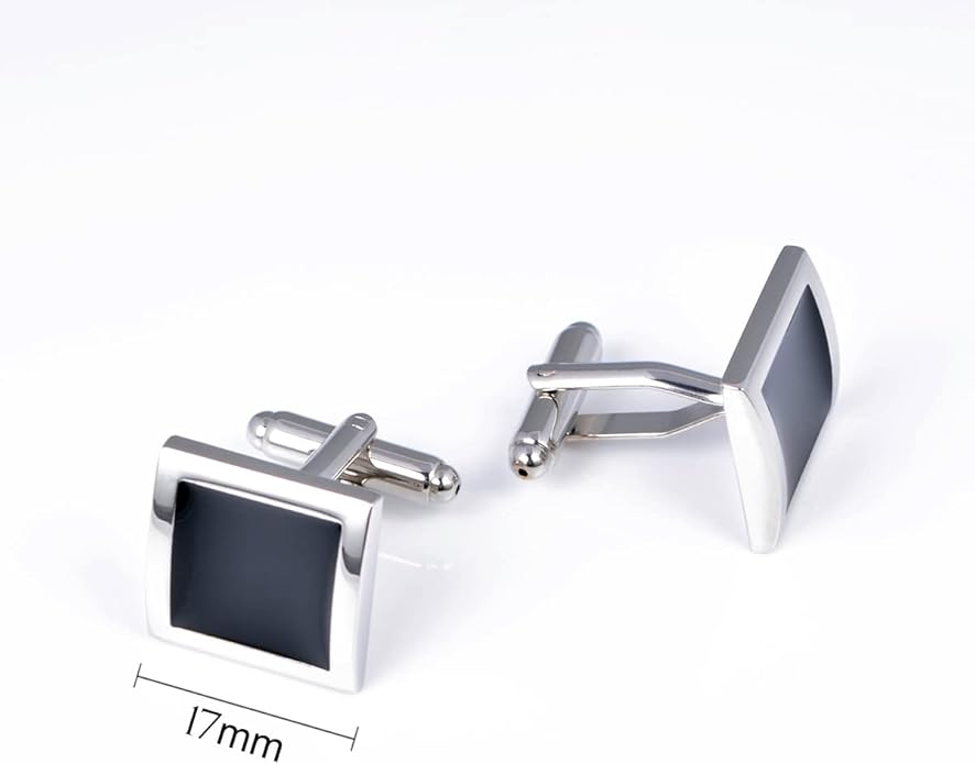 Jonwo Silver Black Tone Square Men's Cufflinks in a Gift Box Classic Tuxedo Cuff Link for Wedding Formal Business Shirt