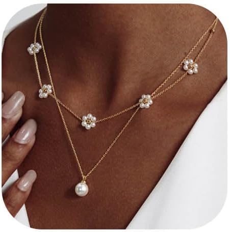 Gold Jewelry Set for Women - Dainty 14K Gold/Silver Plated Pearl Choker Necklace, Drop Earrings & Bracelets - Wedding Trendy Pearl Jewelry Gift