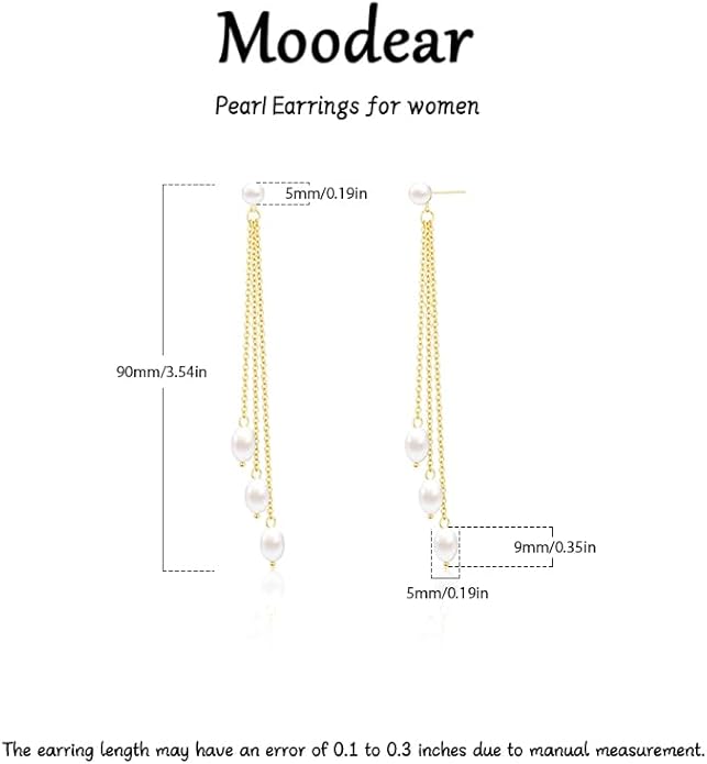 Moodear Dainty Pearl Dangle Earrings for Women - Trendy 14K Gold Plated Pearl Hypoallergenic Drop Earring Wedding Jewelry Gift