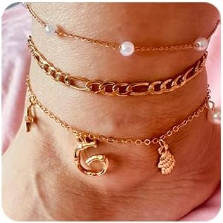 Initial Charm Anklets For Women Shell Letter Anklets Set Gold Charms Pendant Boho Summer Seashell Beach 14k Jewelry for Women Gift