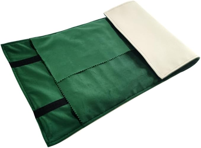 SCIKHEFT Portable Jewelry Roll Untangled Secure Necklace Travel Storage Bag Displays Holder 16 Chain (gray PU and green)