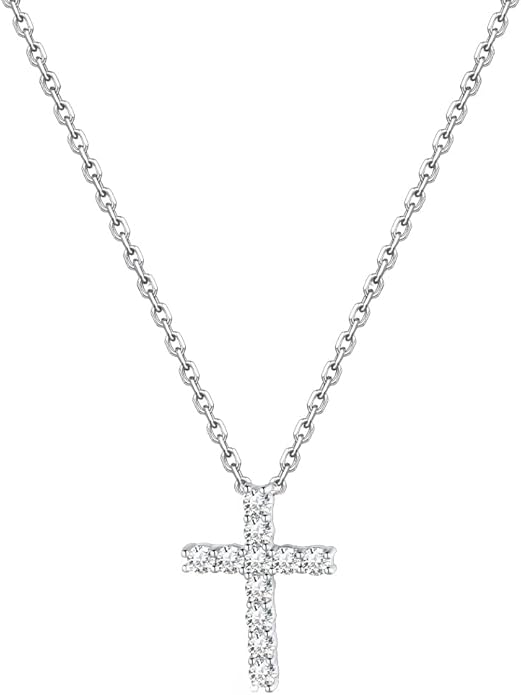 U7 Cross Necklace for Women,Silver/14K Gold Large or Small Cross Necklaces with CZ Diamond,Faith Birthday/Christmas Gift for Her Women Mother Daughter Grandmother