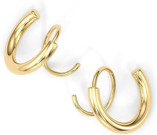 Spiral Hoop Twist Double Earrings - 14K Helix Spiral Earrings, Double Piercing Earrings, Faux Double Hoop Earrings, Tiny Twist Earrings for Women