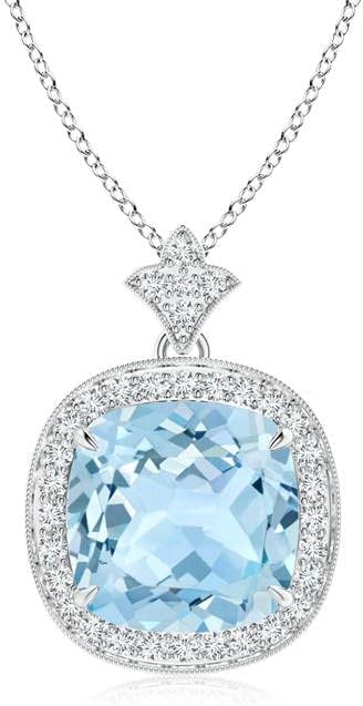 Angara Natural Aquamarine Pendant for Women | Vintage in 14K Solid Gold/Platinum With 18" Chain | March Birthday, Anniversary, Gemstone Jewelry Gift