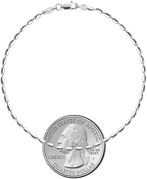 Savlano 925 Sterling Silver Oval Rice Bead Strand Chain Anklet For Women - Made in Italy Comes With a Gift Box