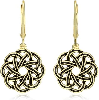 Amazon Essentials .925 Sterling Silver Dangle Earrings for Women, Trendy Drop Women Earrings Hypoallergenic Nickel-Free Jewelry - Lightweight Leverback Celtic Knot Design Jewelry