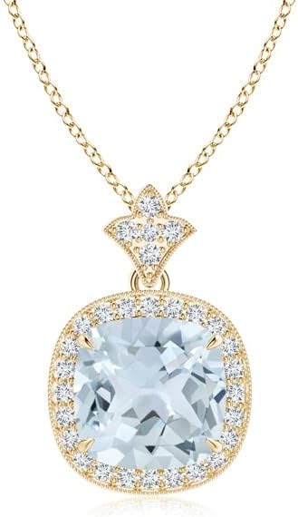 Angara Natural Aquamarine Pendant for Women | Vintage in 14K Solid Gold/Platinum With 18" Chain | March Birthday, Anniversary, Gemstone Jewelry Gift