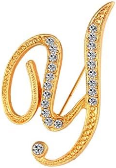 DSADKI A-Z Lette Brooch 26 Initial Pins Gold Plated Metal Brooches - Clear Crystal Rhinestone Brooch Breastpin for Women