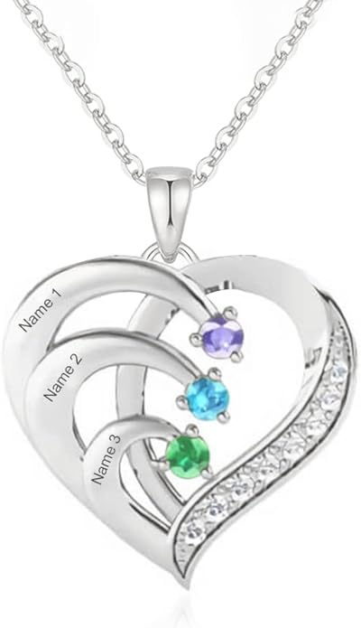 10K 14K 18K Personalized Solid Gold Nautral Diamond Mom Necklace with 1-5 Birthstones for Women Mom Wife,Custom Mother Birthstone Necklace Engraved Name Jewelry Gift for Mothers Day Birthday