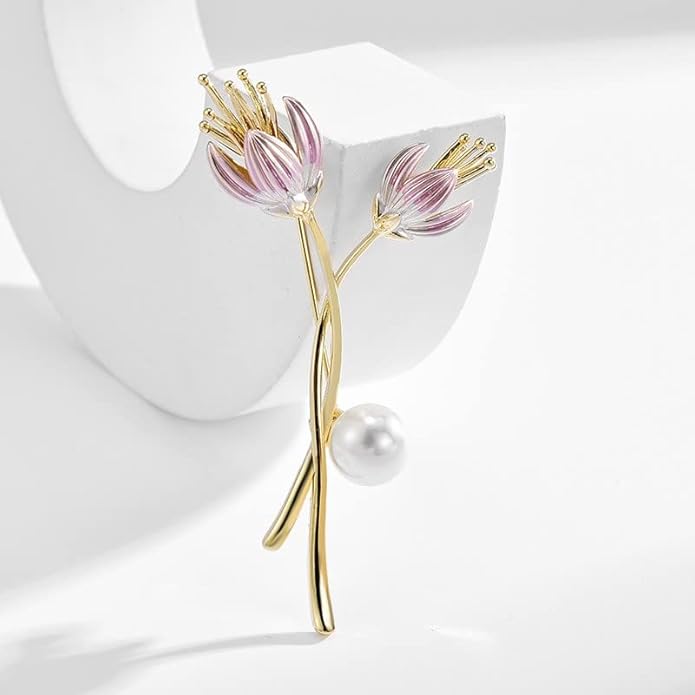 Flower Brooch for Women Girls Flower Rhinestone Brooch Gold Plated Lapel Pin Clothing Accessory Wedding Gift Fashion Jewelry for Mom Wife