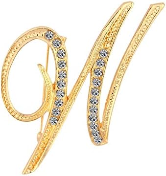 DSADKI A-Z Lette Brooch 26 Initial Pins Gold Plated Metal Brooches - Clear Crystal Rhinestone Brooch Breastpin for Women
