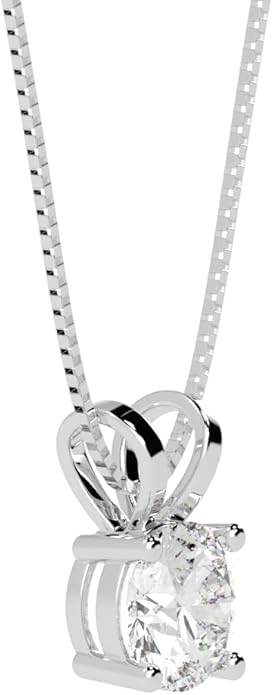 Houston Diamond District 0.5-10 Carat Lab Grown Diamond Solitaire Pendant Necklace, Round Cut Solitaire, 4-Prong Setting, Jewelry for Women (E-F, VS)