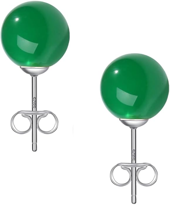 Jade Earrings Studs for Women Natural Green Gemstone, 5MM Sterling Silver Large Backing, Hypoallergenic Nickel and Lead Free， Handcrafted with Perfect Gift for Women