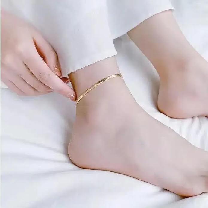 8 Inch Vintage Snake Chain 18k Gold Plated Stainless Steel Anklet Nickel Free Hypoallergenic Waterproof