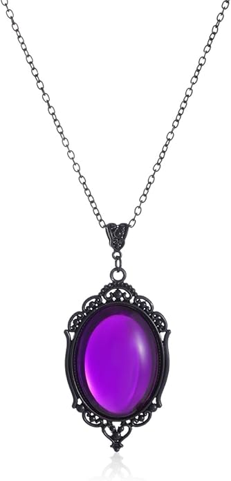 MIFYNN Gothic Stardust Crystal Cameo Necklace Red Purple Crystal Pendant Necklace Vintage Satan Demon Halloween Jewelry for Women