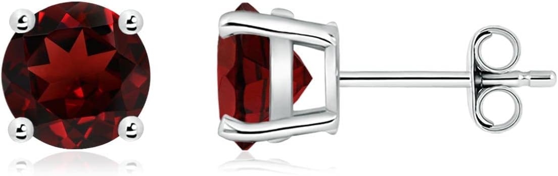 ANGARA Natural Garnet Solitaire Studs for Women | Basket-Set Round Garnet Studs in 14K Solid Gold/Sterling Silver/Platinum | January Birthday, Anniversary, Gemstone Jewellery Gift