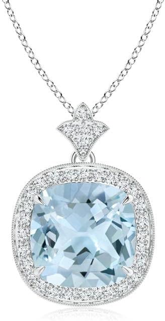 Angara Natural Aquamarine Pendant for Women | Vintage in 14K Solid Gold/Platinum With 18" Chain | March Birthday, Anniversary, Gemstone Jewelry Gift