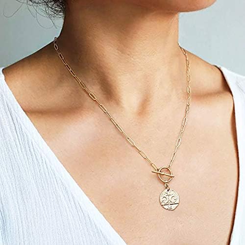 Chunky Gold Necklace for Women, 18K Waterproof Heart Necklace Statement Necklace Gold Charm Necklace Chunky Jewelry Paperclip Chain Choker Gift for Women