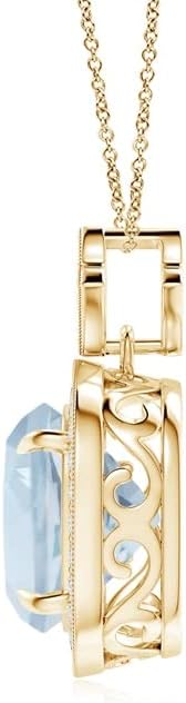 Angara Natural Aquamarine Pendant for Women | Vintage in 14K Solid Gold/Platinum With 18" Chain | March Birthday, Anniversary, Gemstone Jewelry Gift