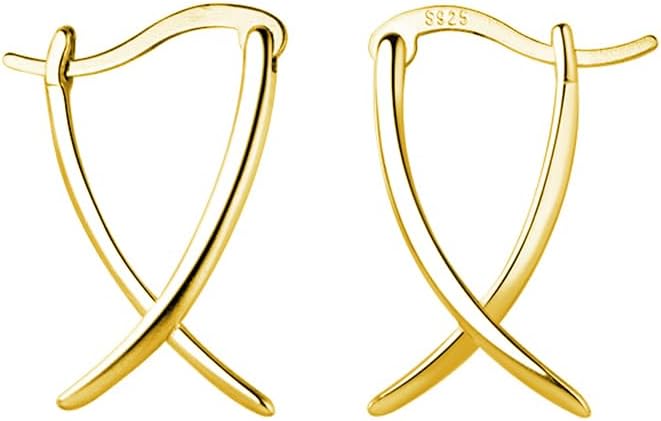 SLUYNZ 925 Sterling Silver X Hoop Earrings for Women Teens Minimalist Hoop Earrings Huggie